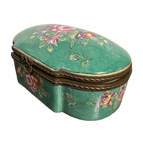 85 - VEUVE PERRIN, A LARGE 19TH CENTURY FRENCH DOMED HINGED BOX
Having floral decoration on green ground.... 