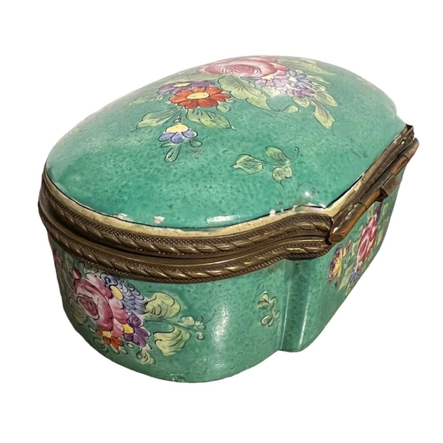 85 - VEUVE PERRIN, A LARGE 19TH CENTURY FRENCH DOMED HINGED BOX
Having floral decoration on green ground.... 