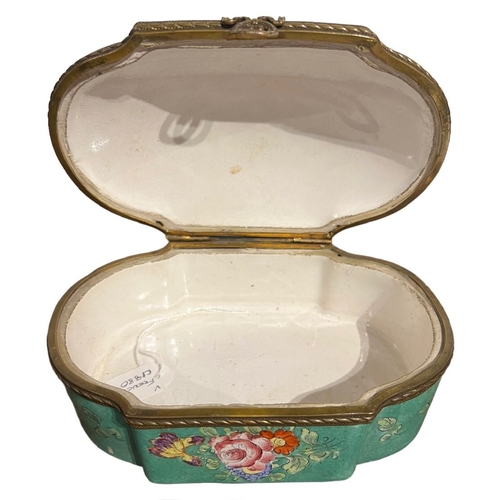 85 - VEUVE PERRIN, A LARGE 19TH CENTURY FRENCH DOMED HINGED BOX
Having floral decoration on green ground.... 