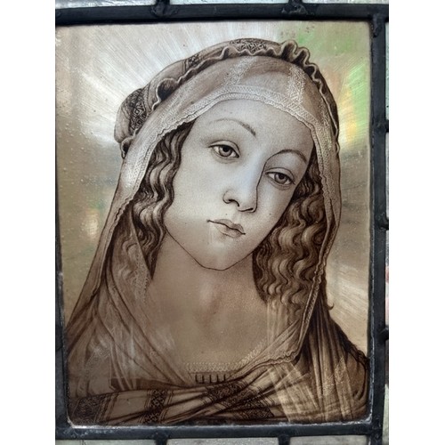 161A - AFTER SANDRO BOTTICELLI, 19TH CENTURY STAINED GLASS PANEL
Portrait of Madonna, framed.
(sight 23cm x... 