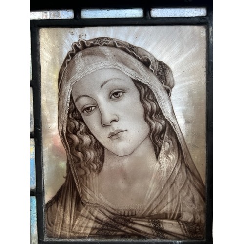 161A - AFTER SANDRO BOTTICELLI, 19TH CENTURY STAINED GLASS PANEL
Portrait of Madonna, framed.
(sight 23cm x... 