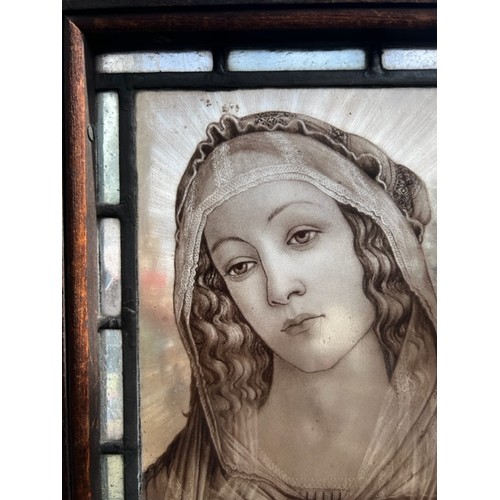 161A - AFTER SANDRO BOTTICELLI, 19TH CENTURY STAINED GLASS PANEL
Portrait of Madonna, framed.
(sight 23cm x... 