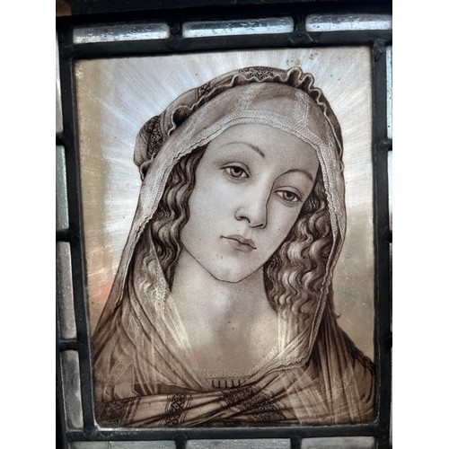 161A - AFTER SANDRO BOTTICELLI, 19TH CENTURY STAINED GLASS PANEL
Portrait of Madonna, framed.
(sight 23cm x... 