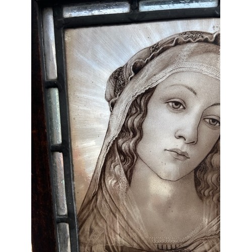 161A - AFTER SANDRO BOTTICELLI, 19TH CENTURY STAINED GLASS PANEL
Portrait of Madonna, framed.
(sight 23cm x... 