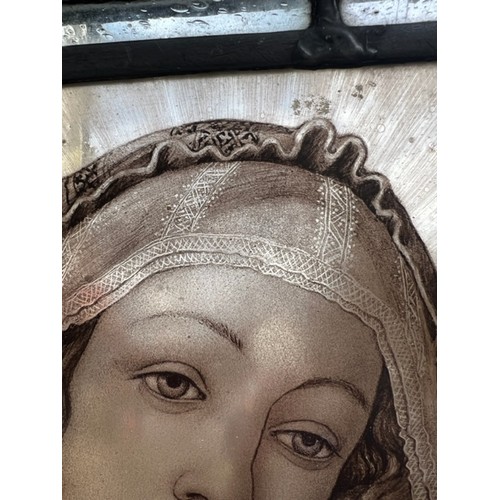 161A - AFTER SANDRO BOTTICELLI, 19TH CENTURY STAINED GLASS PANEL
Portrait of Madonna, framed.
(sight 23cm x... 