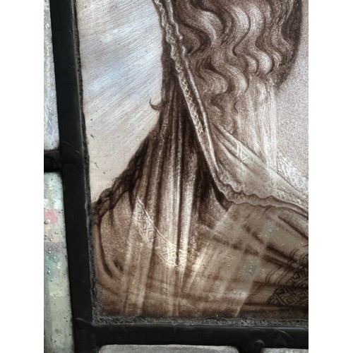 161A - AFTER SANDRO BOTTICELLI, 19TH CENTURY STAINED GLASS PANEL
Portrait of Madonna, framed.
(sight 23cm x... 