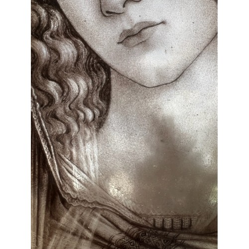 161A - AFTER SANDRO BOTTICELLI, 19TH CENTURY STAINED GLASS PANEL
Portrait of Madonna, framed.
(sight 23cm x... 