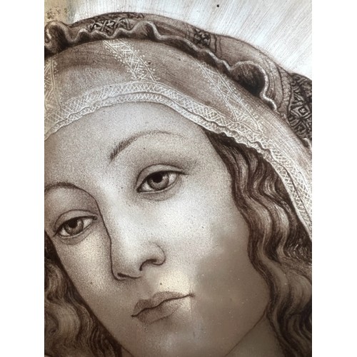 161A - AFTER SANDRO BOTTICELLI, 19TH CENTURY STAINED GLASS PANEL
Portrait of Madonna, framed.
(sight 23cm x... 