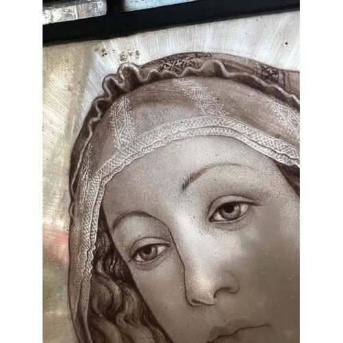 161A - AFTER SANDRO BOTTICELLI, 19TH CENTURY STAINED GLASS PANEL
Portrait of Madonna, framed.
(sight 23cm x... 