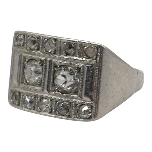 47 - ART DECO WHITE METAL AND DIAMOND RING (WHITE METAL TESTS AS PLATINUM)
Having two round old European ... 