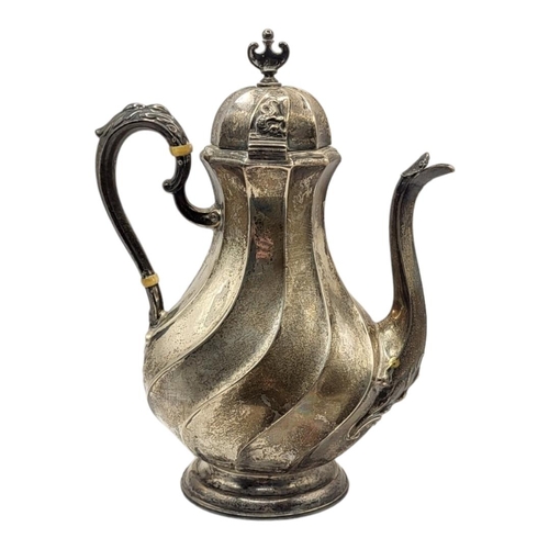 59 - JOHN ROUND & SON LTD, A VICTORIAN ART NOUVEAU SILVER TEAPOT, HALLMARKED SHEFFIELD, 1894. Having styl... 