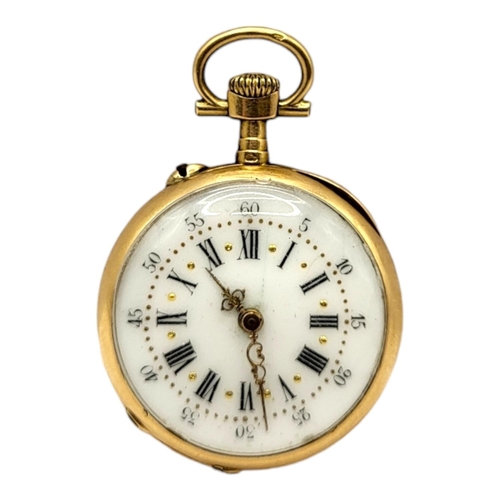 95 - A LATE 19TH CENTURY FRENCH 18CT GOLD POCKET WATCH, ATTACHED TO A BRITISH 9CT GOLD, TURQUOISE AND PEA... 