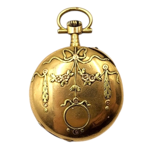 95 - A LATE 19TH CENTURY FRENCH 18CT GOLD POCKET WATCH, ATTACHED TO A BRITISH 9CT GOLD, TURQUOISE AND PEA... 