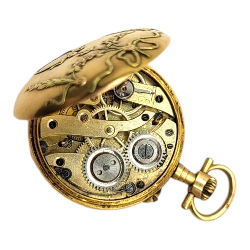 95 - A LATE 19TH CENTURY FRENCH 18CT GOLD POCKET WATCH, ATTACHED TO A BRITISH 9CT GOLD, TURQUOISE AND PEA... 