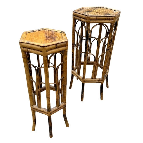 4 - TWO LATE 19TH CENTURY BAMBOO PLANT STANDS.
(largest h 76cm x diameter 32cm)