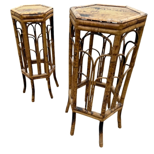 4 - TWO LATE 19TH CENTURY BAMBOO PLANT STANDS.
(largest h 76cm x diameter 32cm)