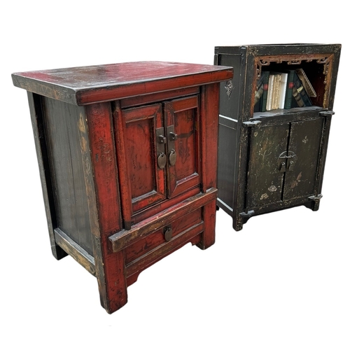 8 - TWO ORIENTAL LACQUERED AND PAINTED SIDE CABINETS
With doors and drawers.
(h 74.5cm x 23cm x w 45cm, ... 