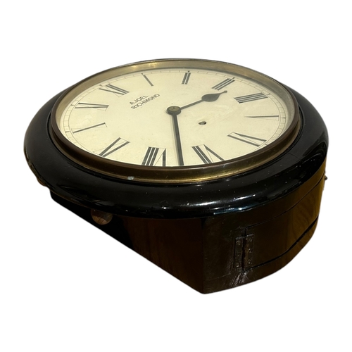 134 - AN EARLY 20TH CENTURY EBONISED WALL CLOCK
Having white enamelled dial with black roman numeral hour ... 