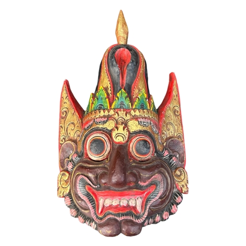 156 - TWO BURMESE CARVED WOOD POLYCHROME MASKS.
(45.5cm x 26cm)