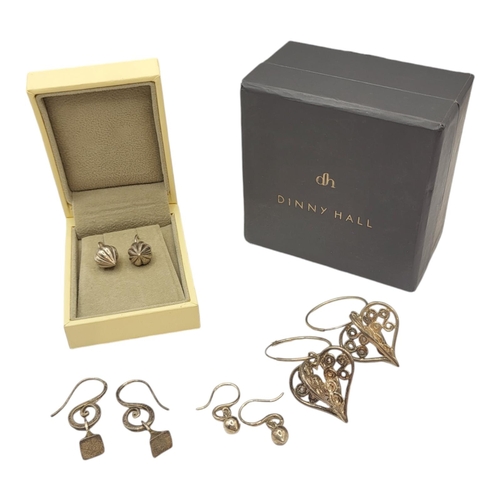 193 - DINNY HALL, FOUR VINTAGE PAIRS OF SILVER EARRINGS
Housed in Dinny Hall retail boxes. 
(largest 25mm ... 