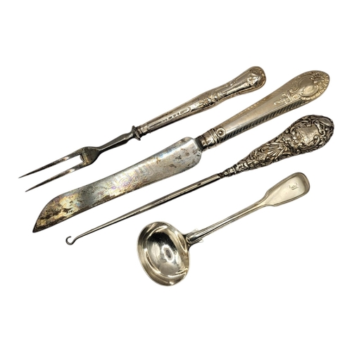 191 - WILLIAM EATON, 19TH CENTURY WILLIAM IV SILVER SAUCE LADLE
Hallmarked London, 1837, together with thr... 