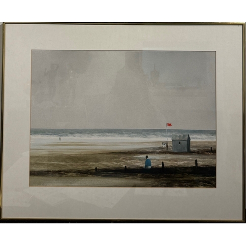 214 - JOHN BOND, B. 1945, MIXED MEDIA ON BOARD
Coastal landscape, titled ‘Man Man By Break Wave’, signed l... 