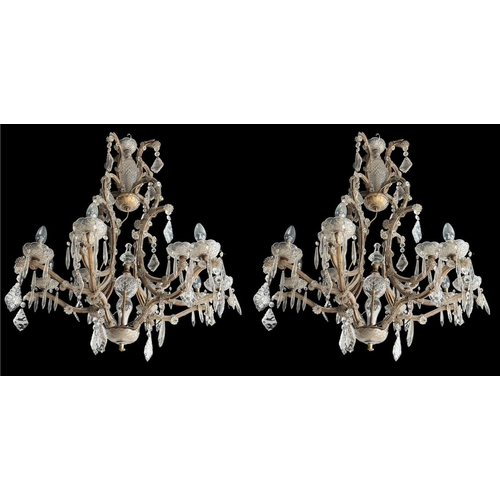 7 - A LARGE PAIR OF MARIA THERESA DESIGN EIGHT BRANCH GILT METAL AND GLASS CHANDELIERS. 
(drop 98cm x di... 