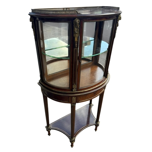 1 - MANNER OF PAUL SORMANI, A 19TH CENTURY FRENCH WALNUT BRASS INLAID AND GILT MOUNTED DEMILUNE VITRINE ... 