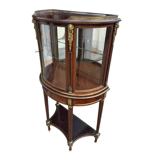 1 - MANNER OF PAUL SORMANI, A 19TH CENTURY FRENCH WALNUT BRASS INLAID AND GILT MOUNTED DEMILUNE VITRINE ... 