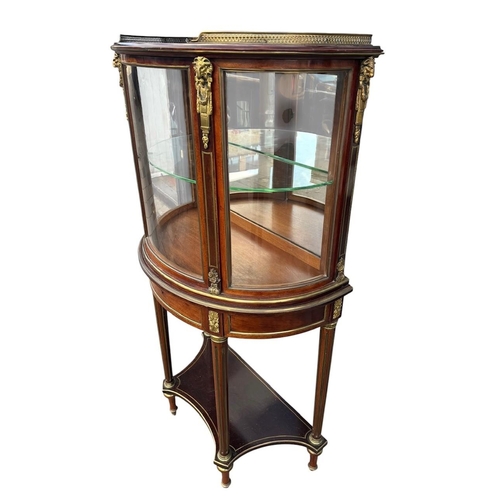 1 - MANNER OF PAUL SORMANI, A 19TH CENTURY FRENCH WALNUT BRASS INLAID AND GILT MOUNTED DEMILUNE VITRINE ... 