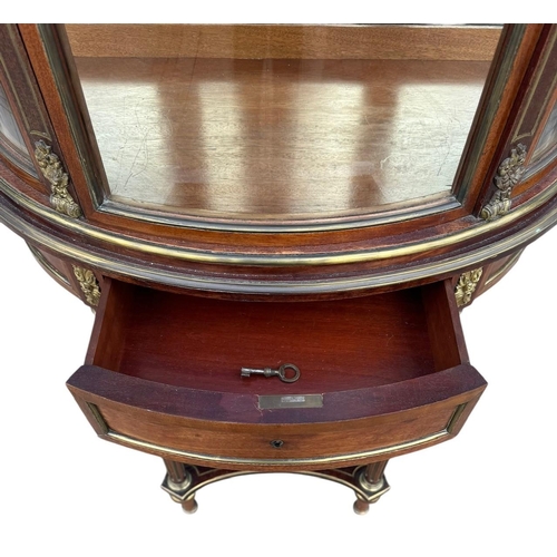 1 - MANNER OF PAUL SORMANI, A 19TH CENTURY FRENCH WALNUT BRASS INLAID AND GILT MOUNTED DEMILUNE VITRINE ... 