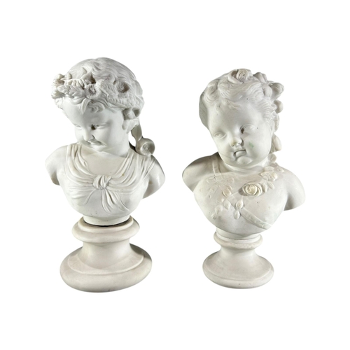 105 - MANNER OF COPELAND, A PAIR OF LATE 19TH CENTURY PARIAN BUSTS
Titled ‘Spring’ and ‘Summer’, raised on... 