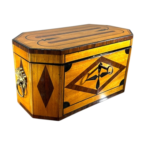 117 - AN EARLY 19TH CENTURY GEORGIAN REGENCY SATINWOOD INLAID TEA CADDY
Octagonal form, exterior having st... 