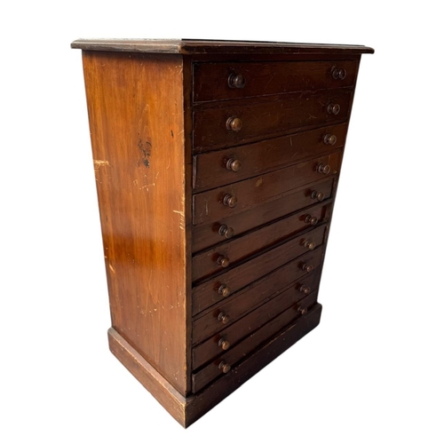 15 - A VICTORIAN PINE COLLECTORS CHEST
The ten drawers fitted with turn knob handles, on plinth base.
(h ... 