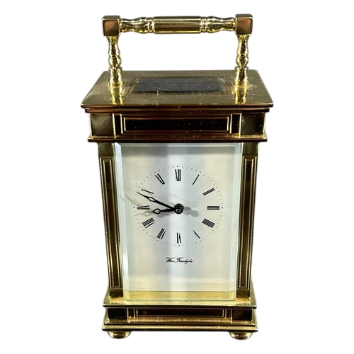 177 - W.M. FORSDYKE, A 20TH CENTURY ENGLISH ELEVEN JEWELS GILT BRASS CARRIAGE CLOCK
Having white enamel di... 