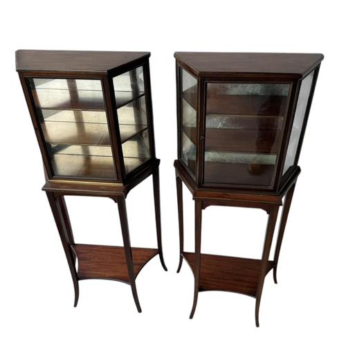 3 - A PAIR OF LATE 19TH CENTURY ENGLISH MAHOGANY AND GILT METAL MOUNTED GLAZED DISPLAY CABINET ON STANDS... 