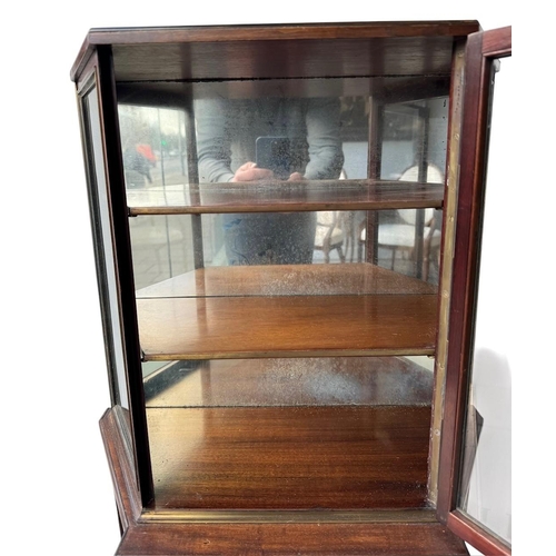 3 - A PAIR OF LATE 19TH CENTURY ENGLISH MAHOGANY AND GILT METAL MOUNTED GLAZED DISPLAY CABINET ON STANDS... 