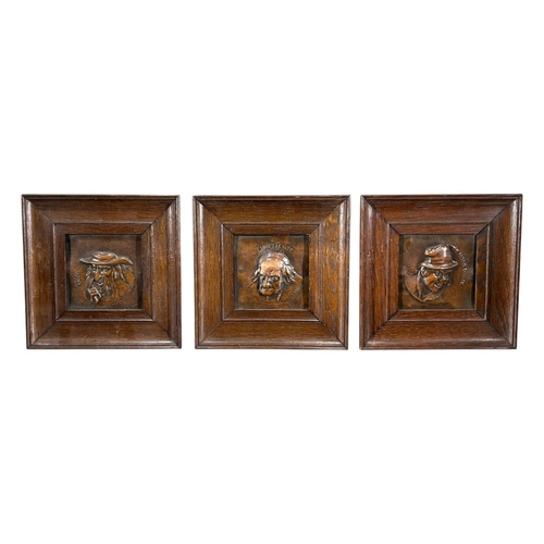 68 - SIX EDWARDIAN FRAMED COPPER PLAQUES
Depicting busts and portraits of Charles Dickens characters, to ... 