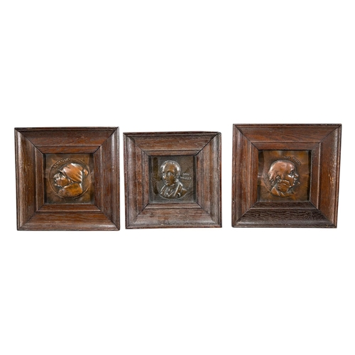 68 - SIX EDWARDIAN FRAMED COPPER PLAQUES
Depicting busts and portraits of Charles Dickens characters, to ... 