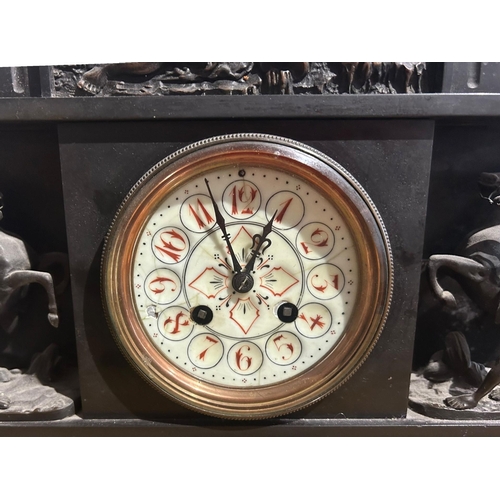 89 - RICHARD & CIE, A LATE 19TH CENTURY VICTORIAN SLATE MANTEL CLOCK
Having white enamel dial with Arabic... 