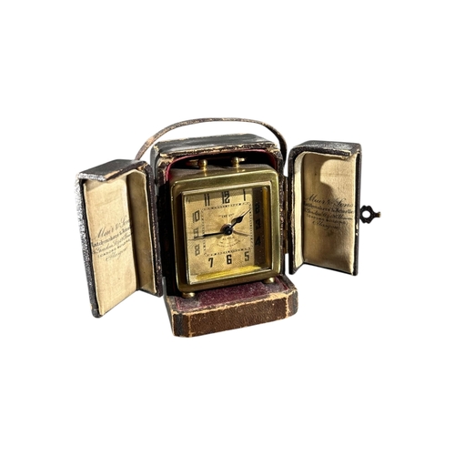 92 - A 20TH CENTURY FRENCH ART DECO MINIATURE BRASS CLOCK
Signed ‘DEP’, having stylised engine turned gil... 