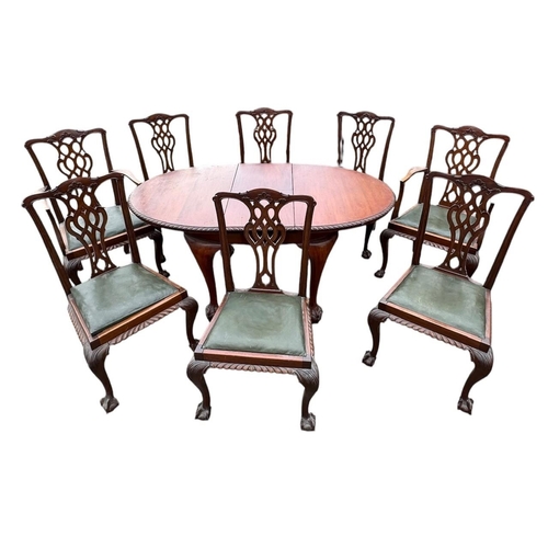 46 - AN EARLY 20TH CENTURY CARVED MAHOGANY CHIPPENDALE REVIVAL DINING ROOM SUITE
To include a set of eigh... 