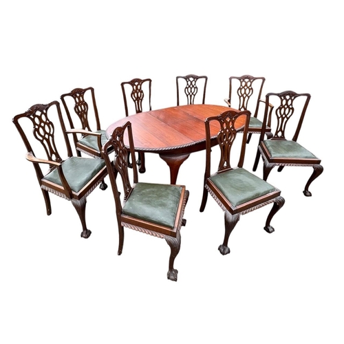 46 - AN EARLY 20TH CENTURY CARVED MAHOGANY CHIPPENDALE REVIVAL DINING ROOM SUITE
To include a set of eigh... 