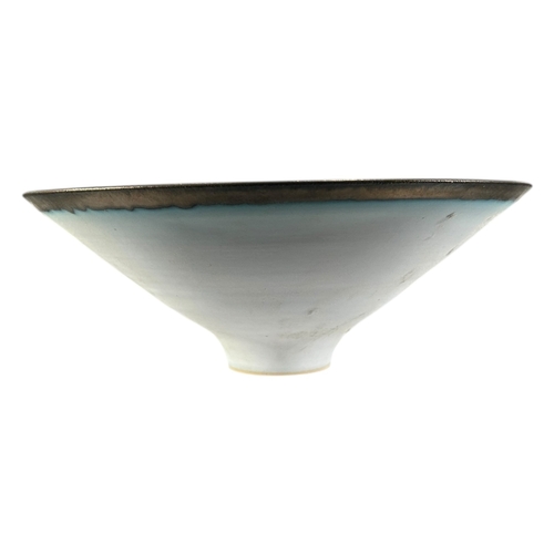 154A - PETER WILLS, B. 1955, A 20TH CENTURY PORCELAIN STUDIO POTTERY BOWL 
Having bluish white glaze and ma... 