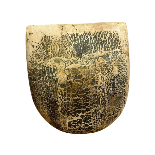 156A - PETER HAYES, B. 1946, A LATE 20TH CENTURY ABSTRACT RAKU FIRED STUDIO POTTERY VASE
Having disc insert... 