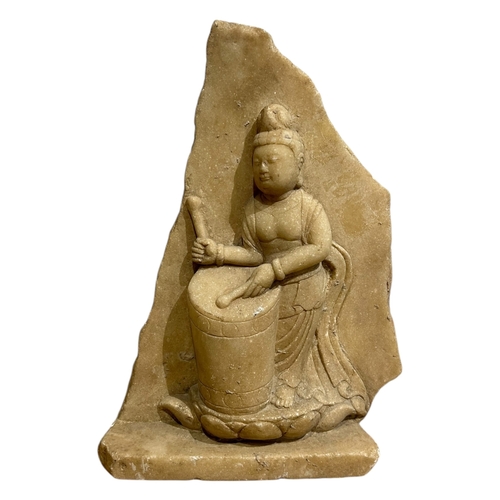 161A - AFTER THE ANTIQUE, FIVE MUSICIANS, FIVE DYNASTIES PERIOD, CHINESE CARVED STONE FIGURE IN RELIEF PLAY... 