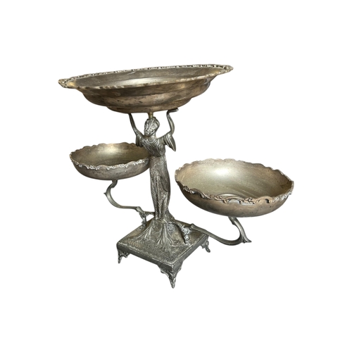 176A - MANNER OF WMF, AN EARLY 20TH CENTURY EDWARDIAN ART NOUVEAU PEWTER EPERGNE CENTREPIECE
Having stylise... 