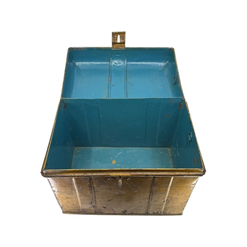 179A - A LATE 19TH/EARLY 20TH CENTURY VICTORIAN METAL DEED BOX
Having blue painted deep interior with styli... 