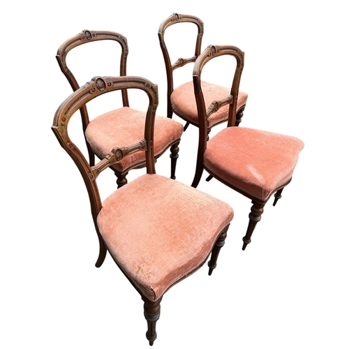 4A - A SET OF FOUR 19TH CENTURY VICTORIAN CARVED WALNUT SIDE CHAIRS
With upholstered seats, raised on tur... 