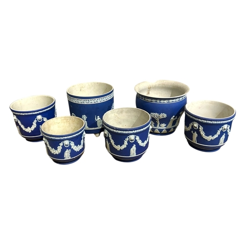 146A - WEDGWOOD, A COLLECTION OF SIX 19TH CENTURY VICTORIAN JASPERWARE JARDINIÈRES
Together with two large ... 